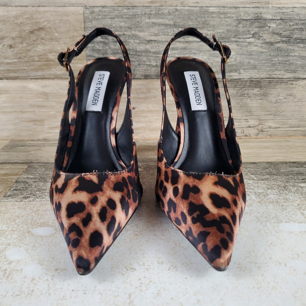 Steve Madden Blare Womens Pumps Sz 7.5 M Black Brown Leopard Print Block Heel - Picture 2 of 10